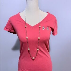 Under Armour Coral V-Neck Tee with Silver Logo
